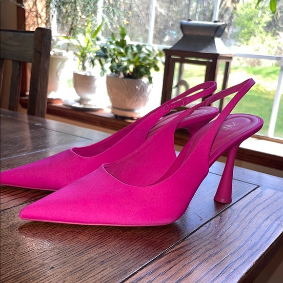 Zara Women's Pink Slingback Heels size  9 40 - Picture 3 of 10